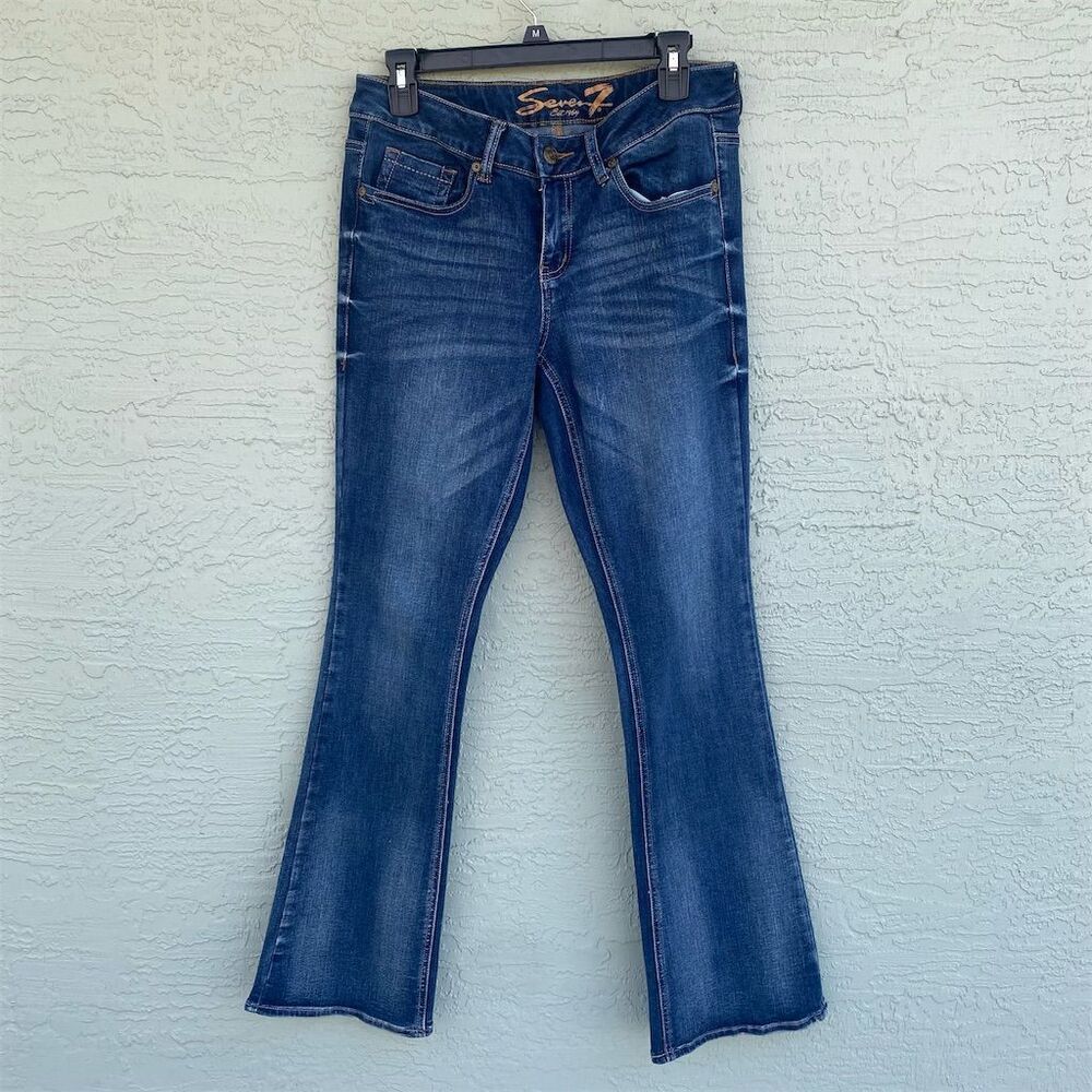 Seven7 Women's Size 8 Blue Bootcut Distressed Denim Jeans